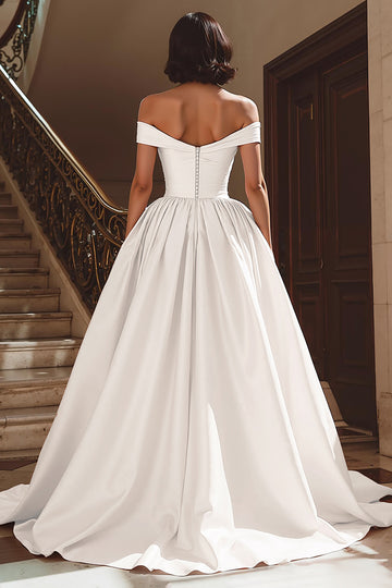 Off the Shoulder White A Line Wedding Dress